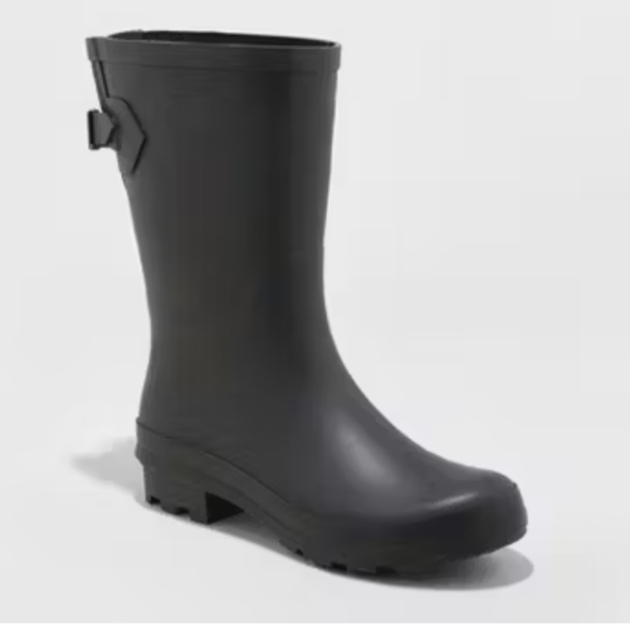 Women's A New Day Black Vicki Rubber Rain Boots Mid Calf Size 10 - Picture 1 of 8